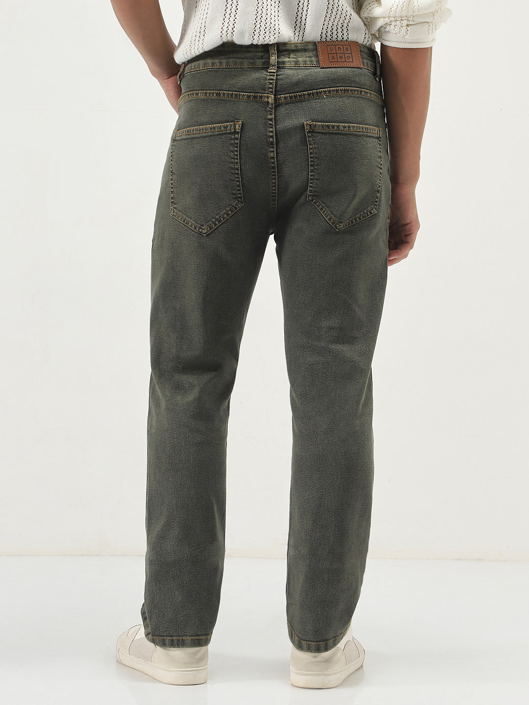 Men's Grey Straight Fit Heavy Washed Jeans Stretchable