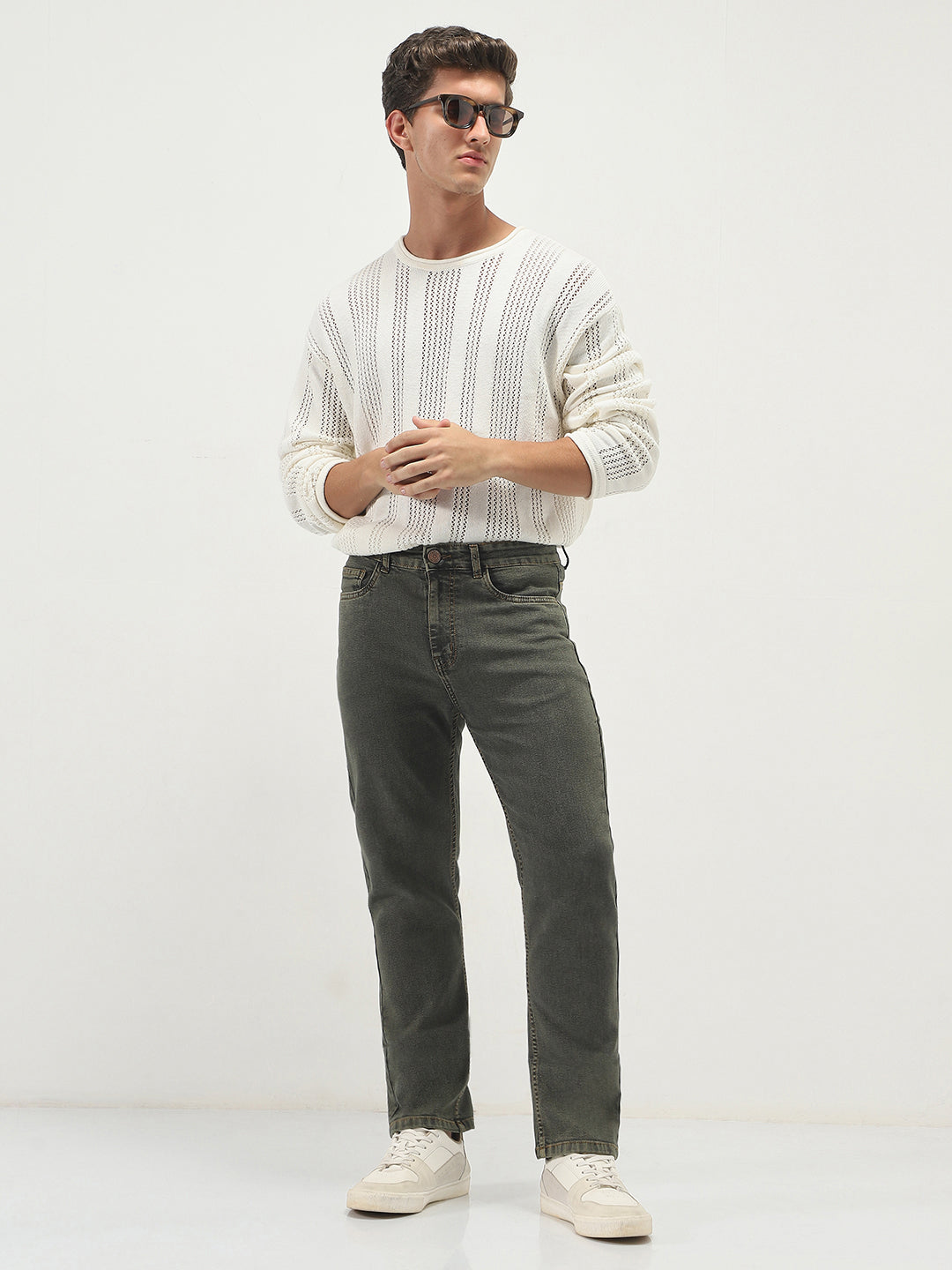 Men's Grey Straight Fit Heavy Washed Jeans Stretchable