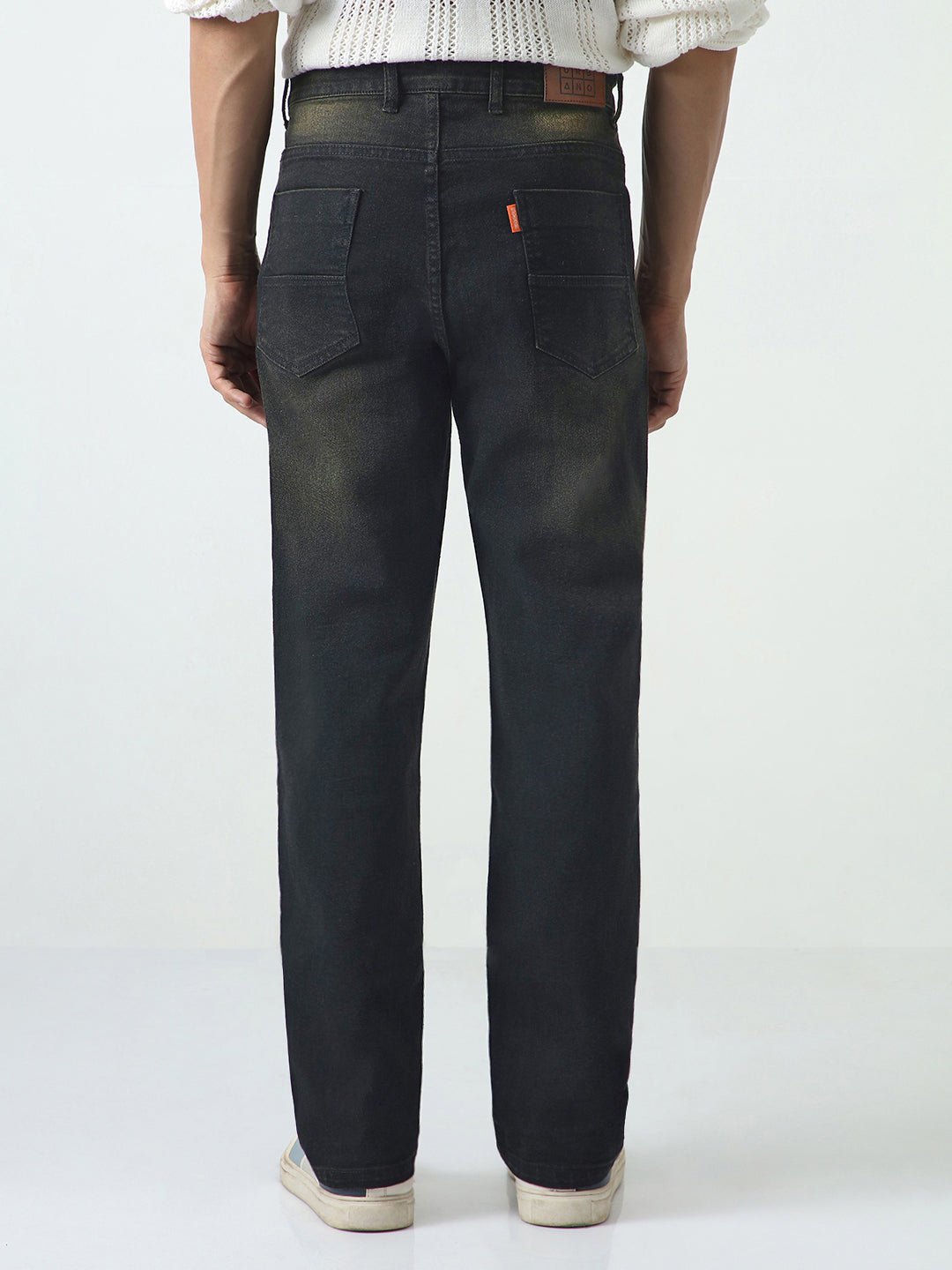 Men's Black Straight Fit Heavy Washed Jeans Stretchable