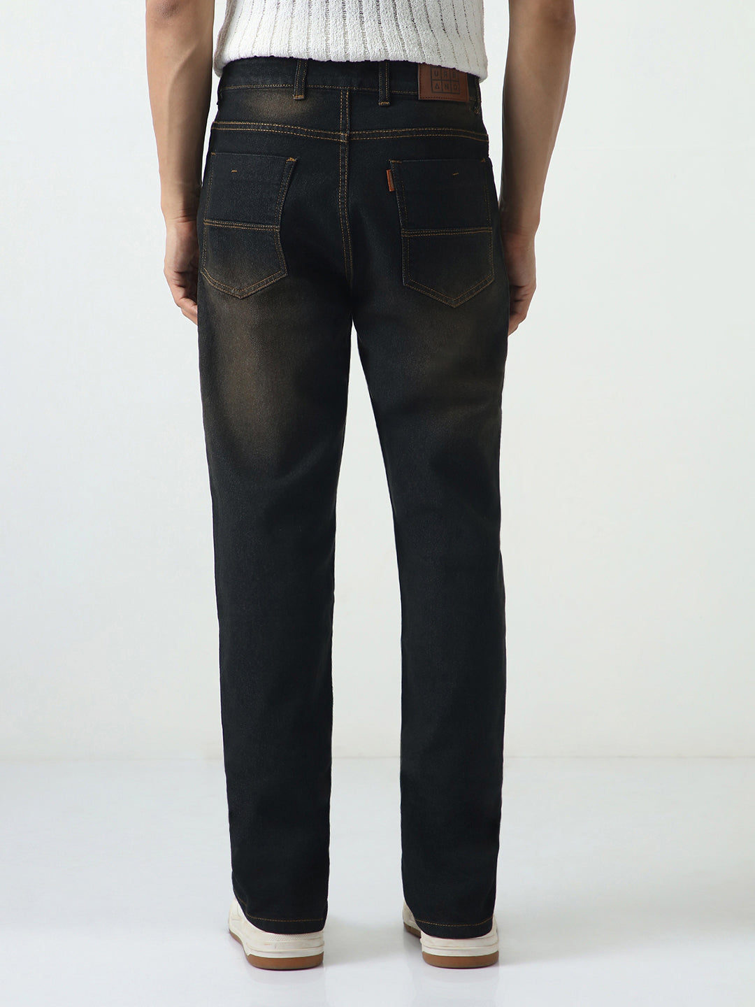 Men's Carbon Blue Straight Fit Heavy Washed Jeans Stretchable