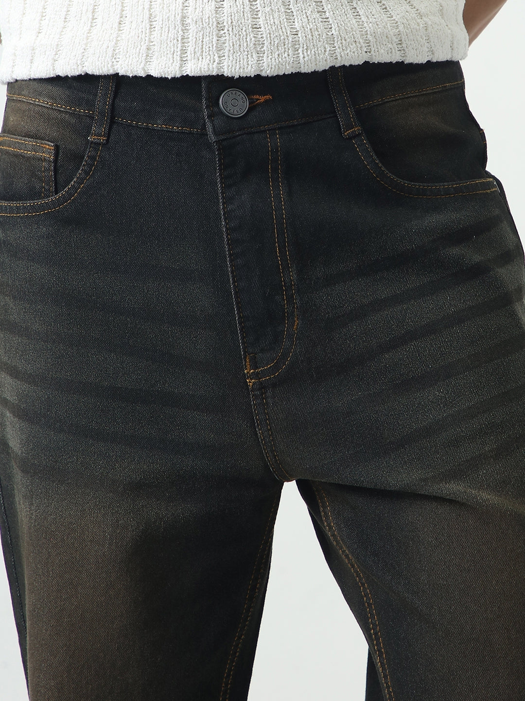 Men's Carbon Blue Straight Fit Heavy Washed Jeans Stretchable