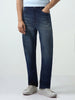 Men's Dark Blue Straight Fit Heavy Washed Jeans Stretchable