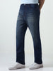 Men's Dark Blue Straight Fit Heavy Washed Jeans Stretchable