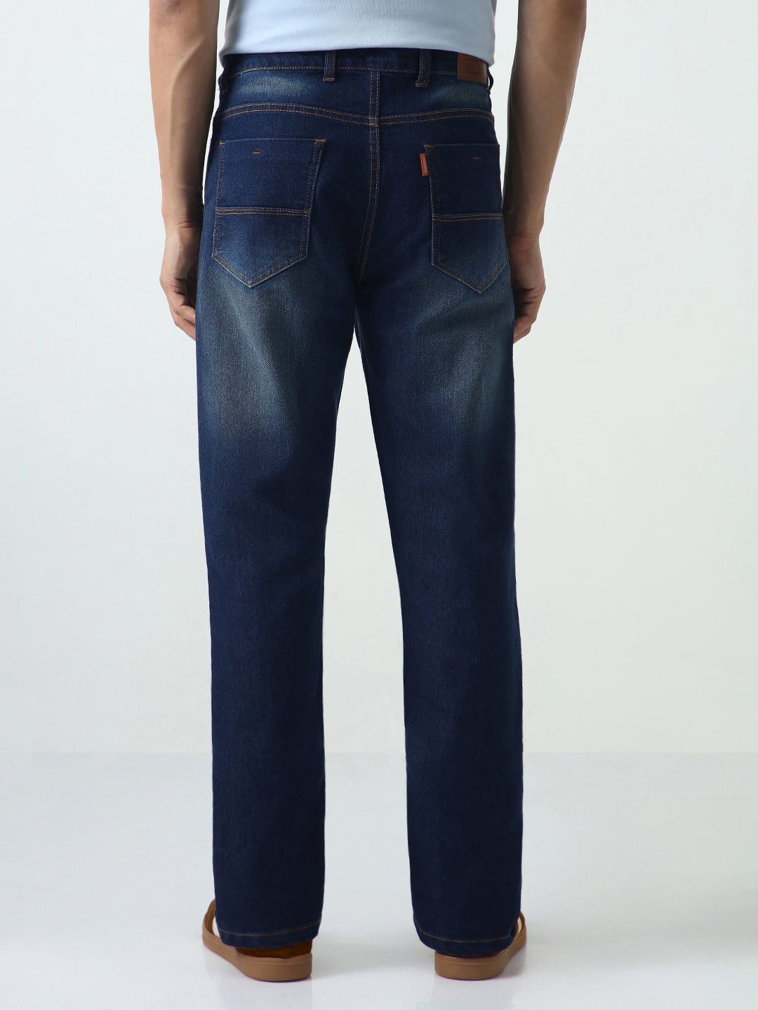 Men's Dark Blue Straight Fit Heavy Washed Jeans Stretchable