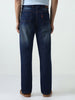 Men's Dark Blue Straight Fit Heavy Washed Jeans Stretchable