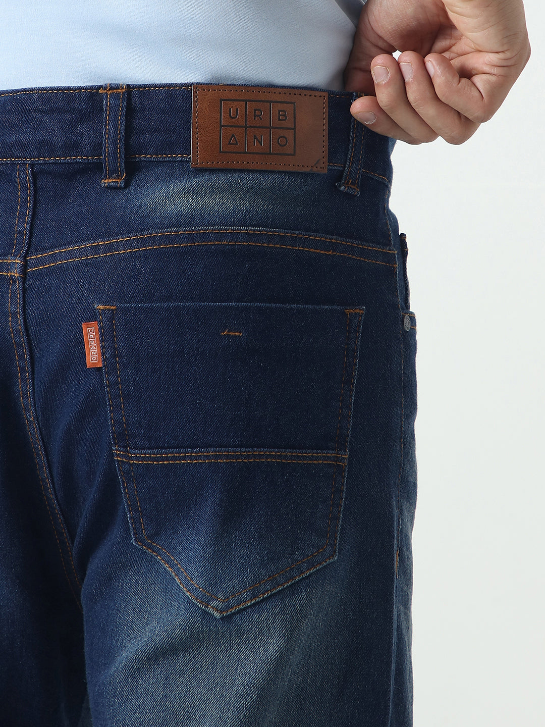 Men's Dark Blue Straight Fit Heavy Washed Jeans Stretchable
