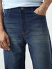 Men's Dark Blue Straight Fit Heavy Washed Jeans Stretchable
