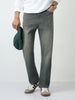 Men's Dark Grey Straight Fit Heavy Washed Jeans Stretchable