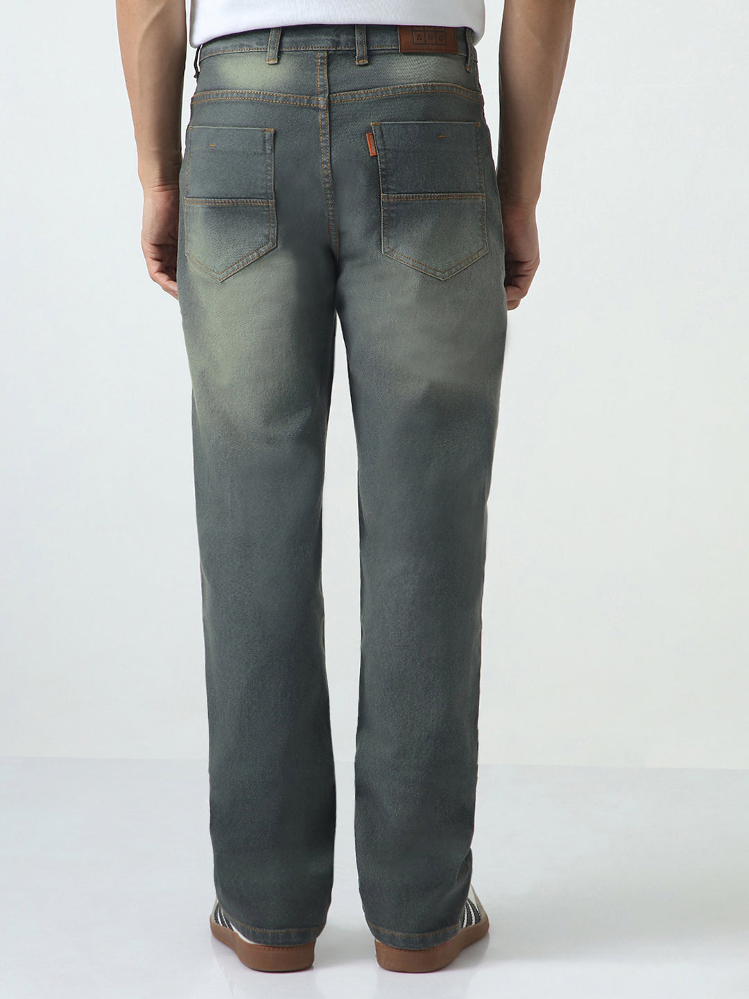 Men's Dark Grey Straight Fit Heavy Washed Jeans Stretchable