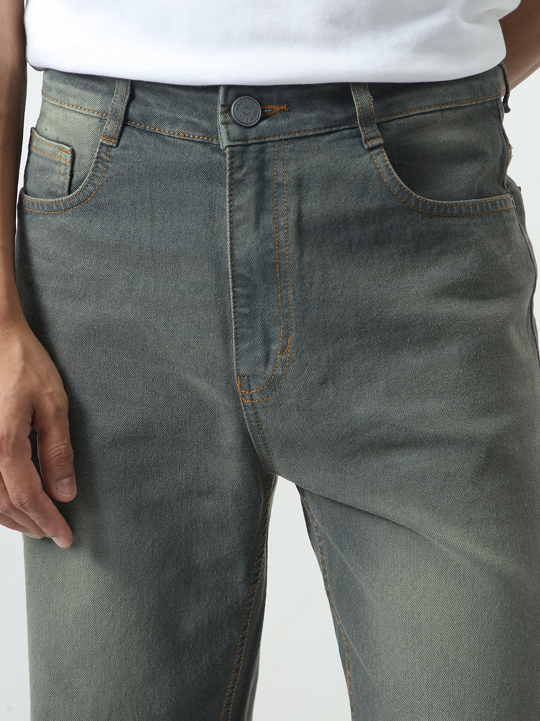 Men's Dark Grey Straight Fit Heavy Washed Jeans Stretchable