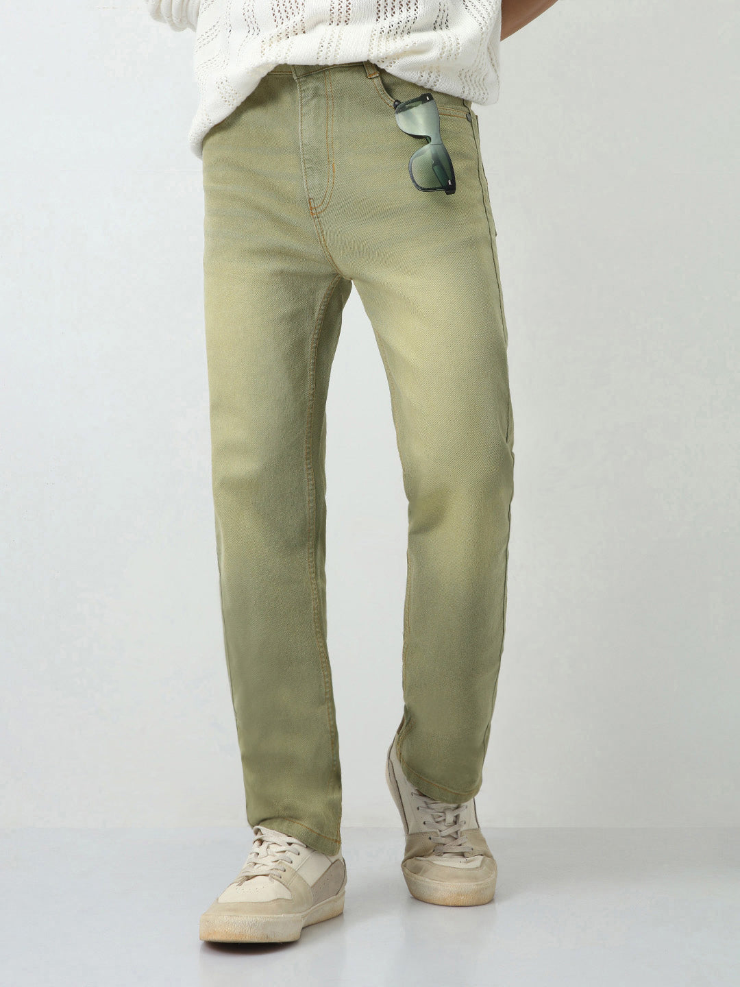 Men's Ice Grey Straight Fit Heavy Washed Jeans Stretchable