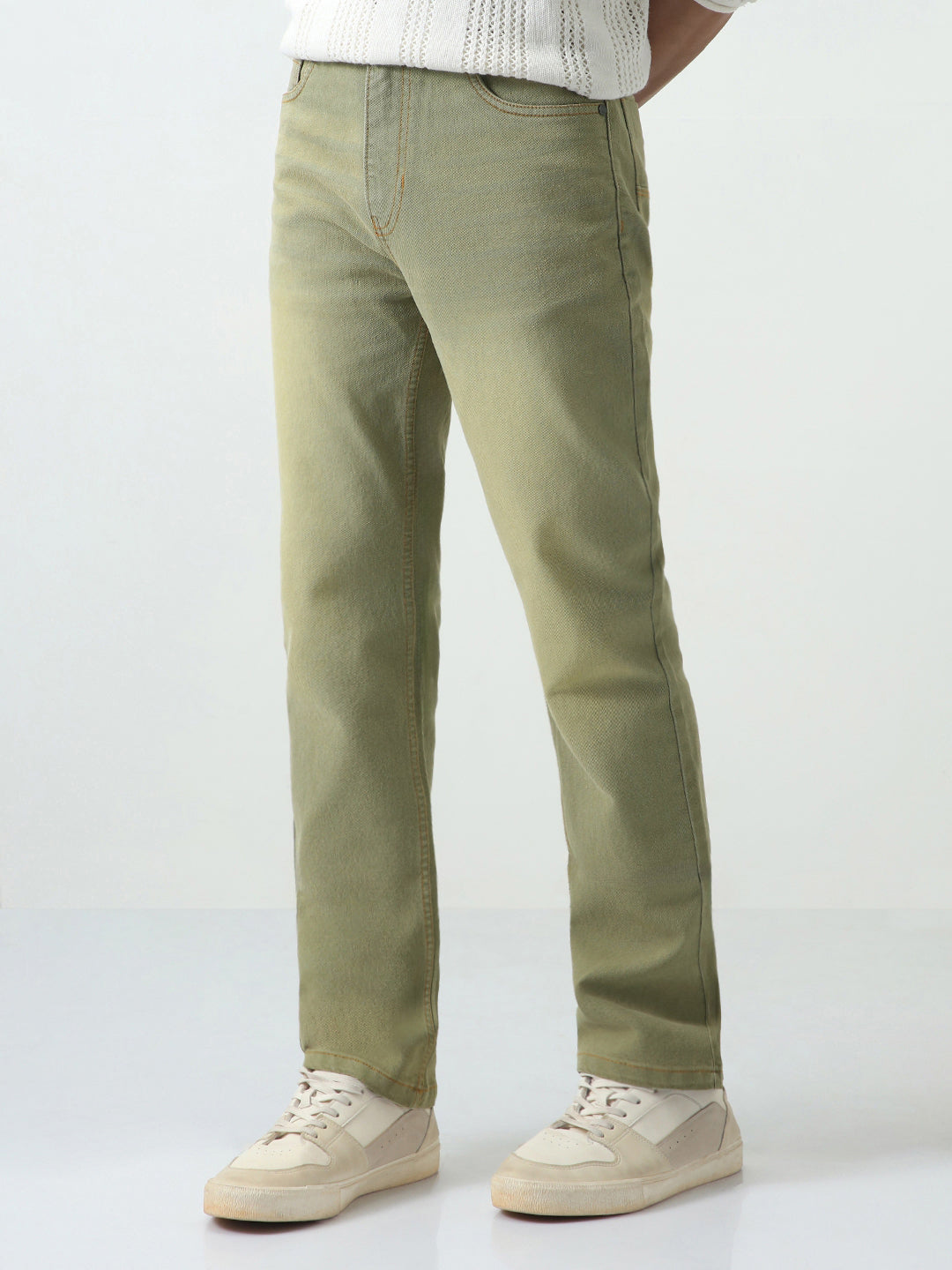 Men's Ice Grey Straight Fit Heavy Washed Jeans Stretchable