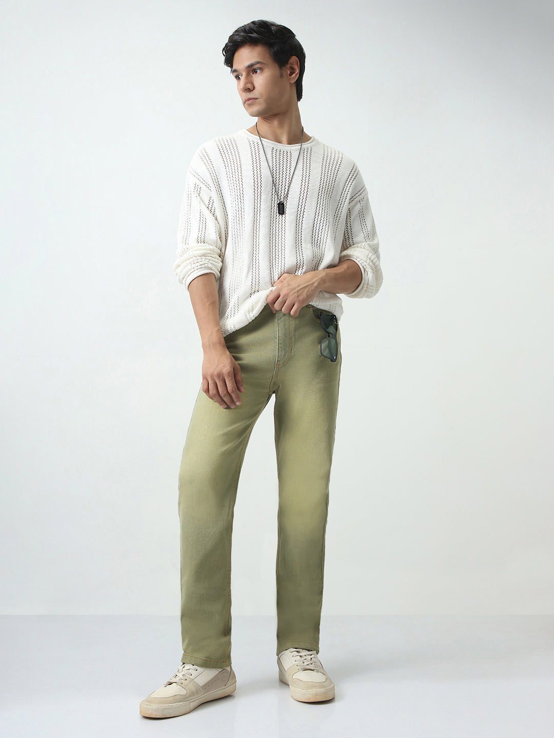 Men's Ice Grey Straight Fit Heavy Washed Jeans Stretchable