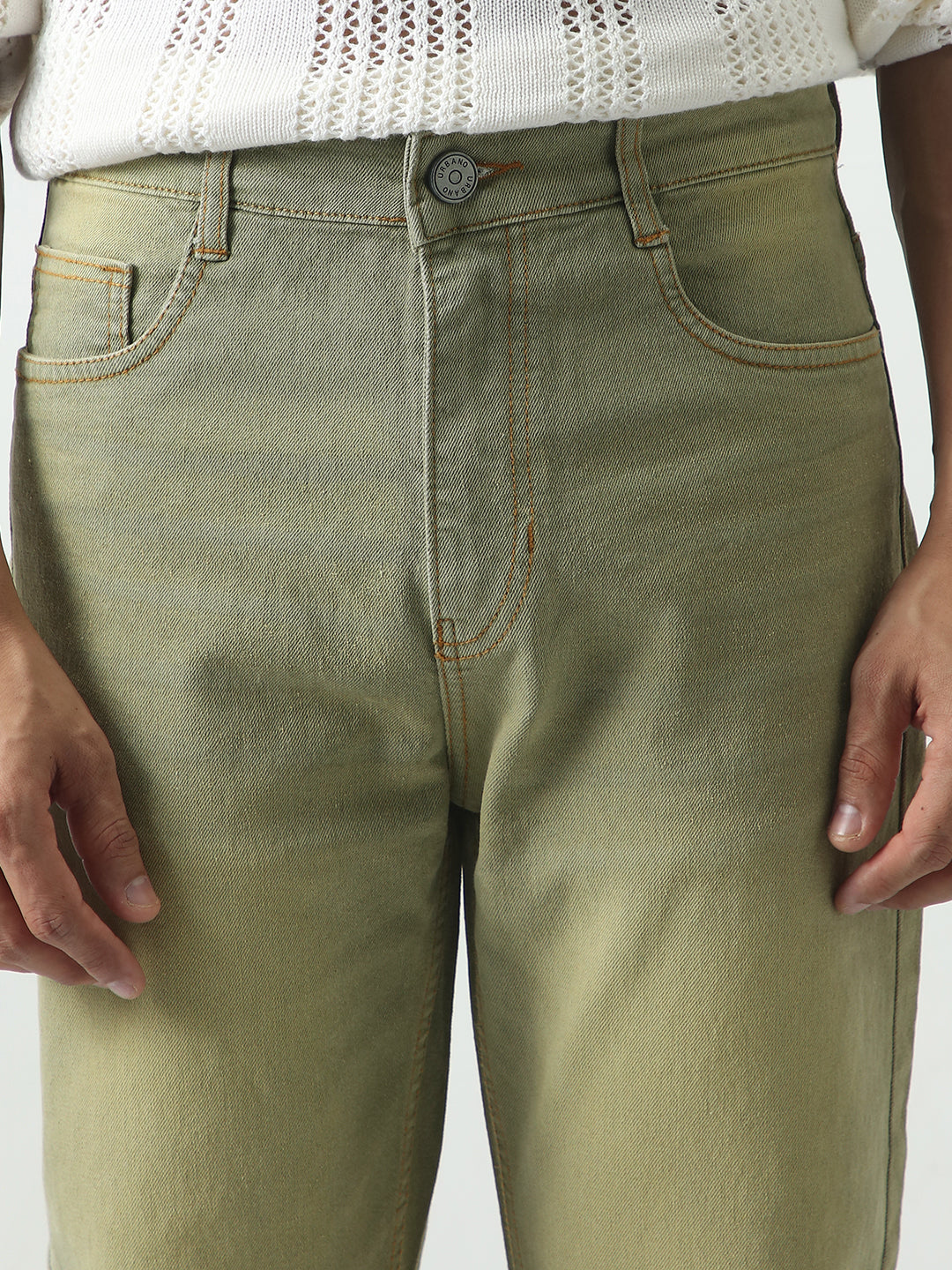 Men's Ice Grey Straight Fit Heavy Washed Jeans Stretchable
