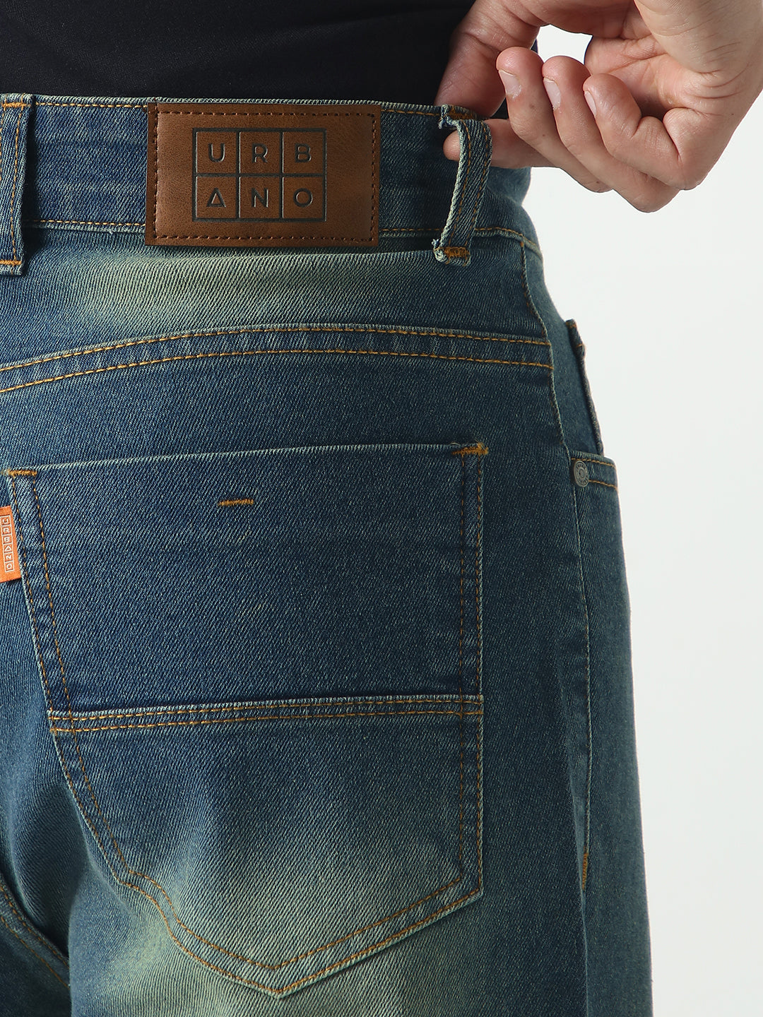 Men's Light Blue Straight Fit Heavy Washed Jeans Stretchable