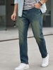 Men's Light Blue Straight Fit Heavy Washed Jeans Stretchable