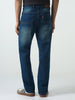 Men's Blue Straight Fit Heavy Washed Jeans Stretchable