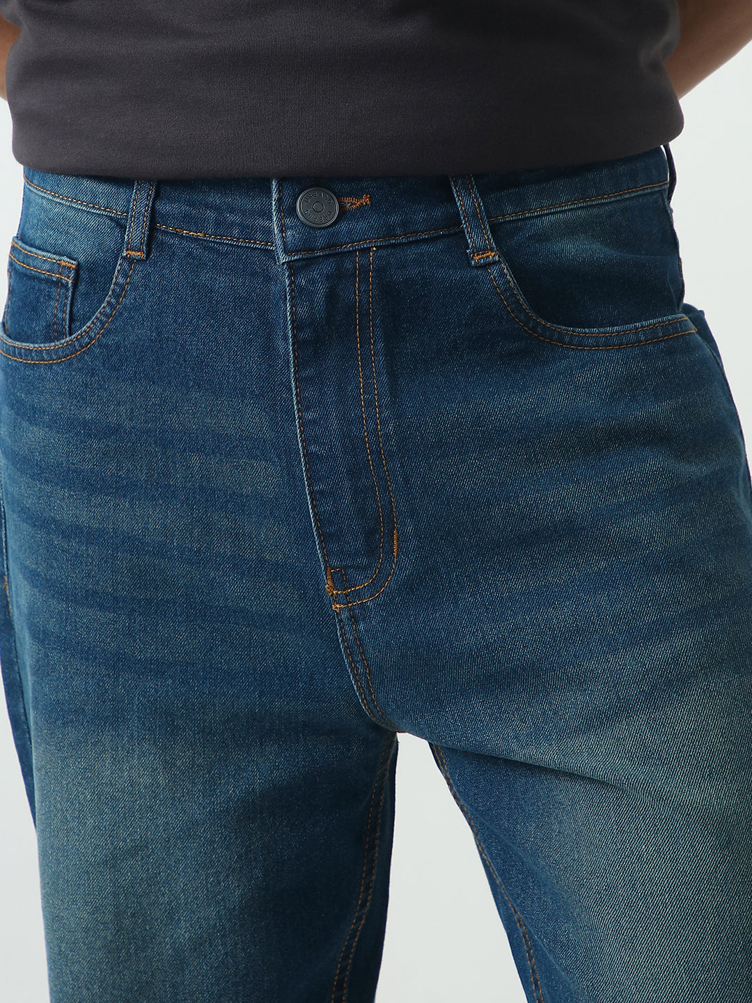 Men's Blue Straight Fit Heavy Washed Jeans Stretchable