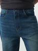 Men's Blue Straight Fit Heavy Washed Jeans Stretchable
