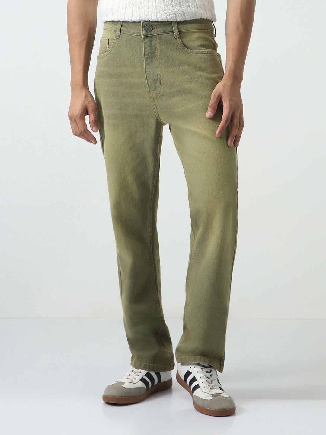 Men's Grey Straight Fit Heavy Washed Jeans Stretchable