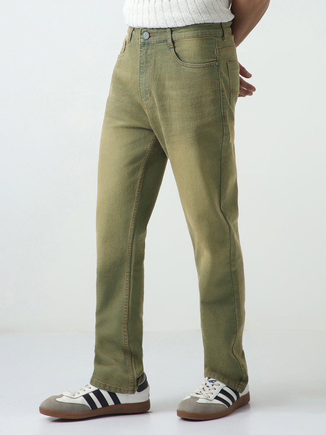Men's Grey Straight Fit Heavy Washed Jeans Stretchable