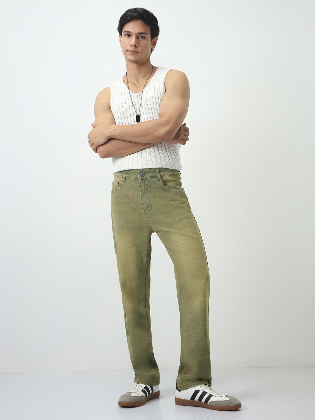Men's Grey Straight Fit Heavy Washed Jeans Stretchable