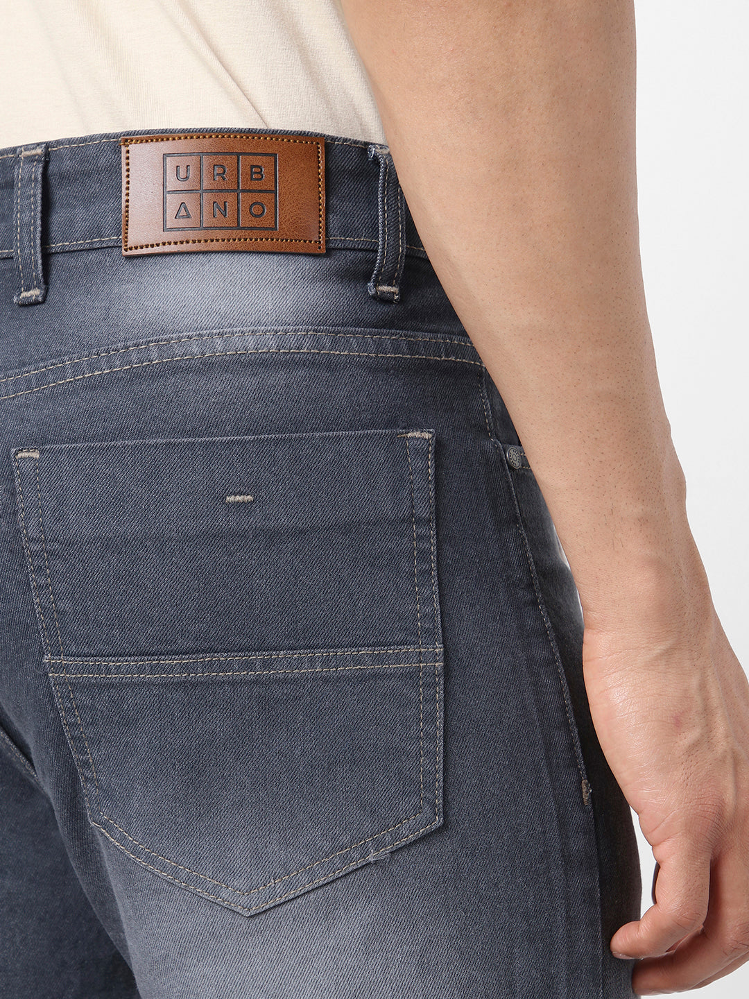 Men's Grey Straight Fit Washed Jeans Stretchable