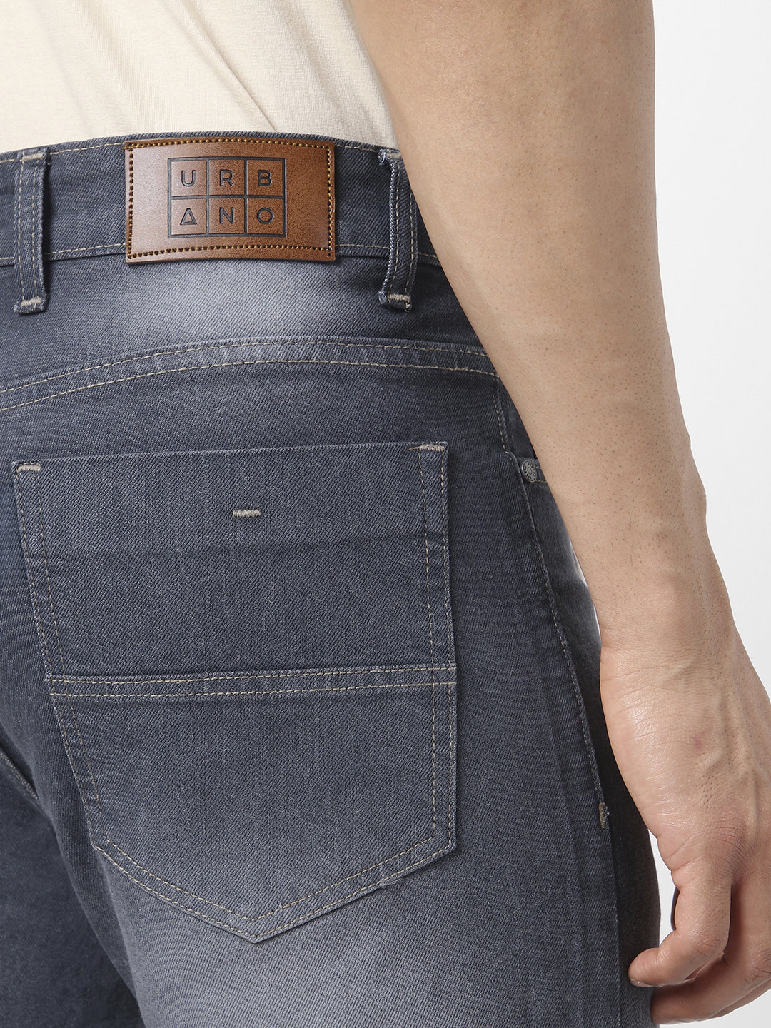 Men's Grey Straight Fit Washed Jeans Stretchable