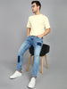 Men's Blue Slim Fit Heavy Washed Mild Distressed Patched Jeans Stretch