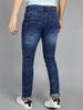 Men's Blue Slim Fit Heavy Washed Mild Distressed Patched Jeans Stretch