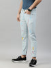 Men's Ice Blue Slim Fit Washed Splatter Printed Jeans Stretchable