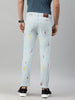 Men's Ice Blue Slim Fit Washed Splatter Printed Jeans Stretchable