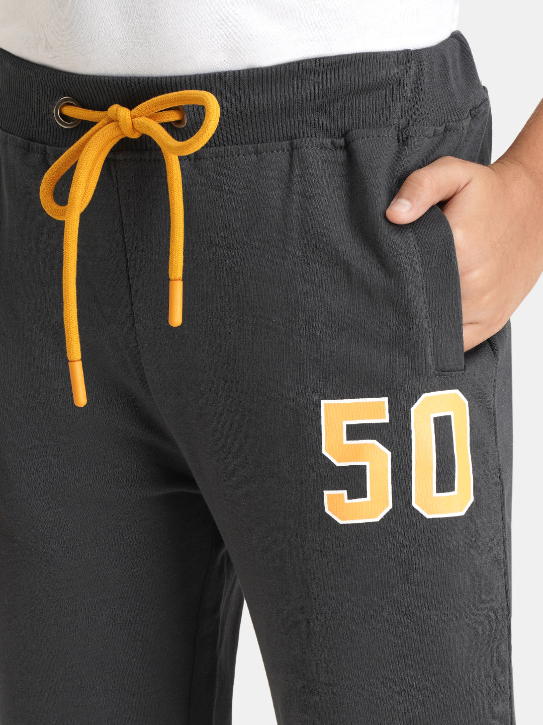 Urbano Juniors Boy's Green, White, Orange Printed, Color Block Regular Fit Jogger Track Pants Stretch