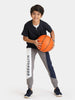 Urbano Juniors Boy's Grey, Dark Blue, White Printed, Color Block Regular Fit Jogger Track Pants Stretch