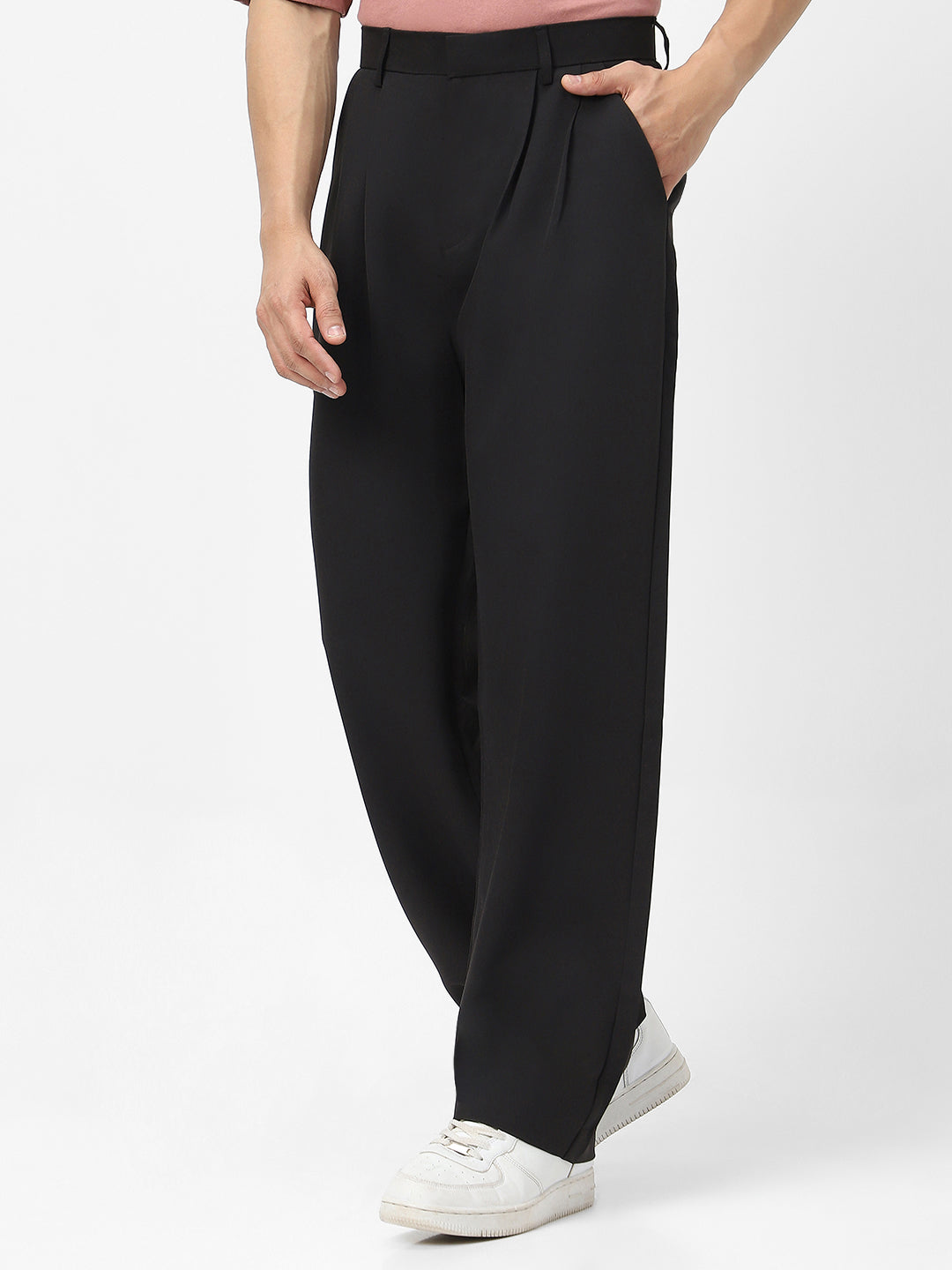 Men's Black Loose Baggy Fit Solid Korean Pants Stretchable