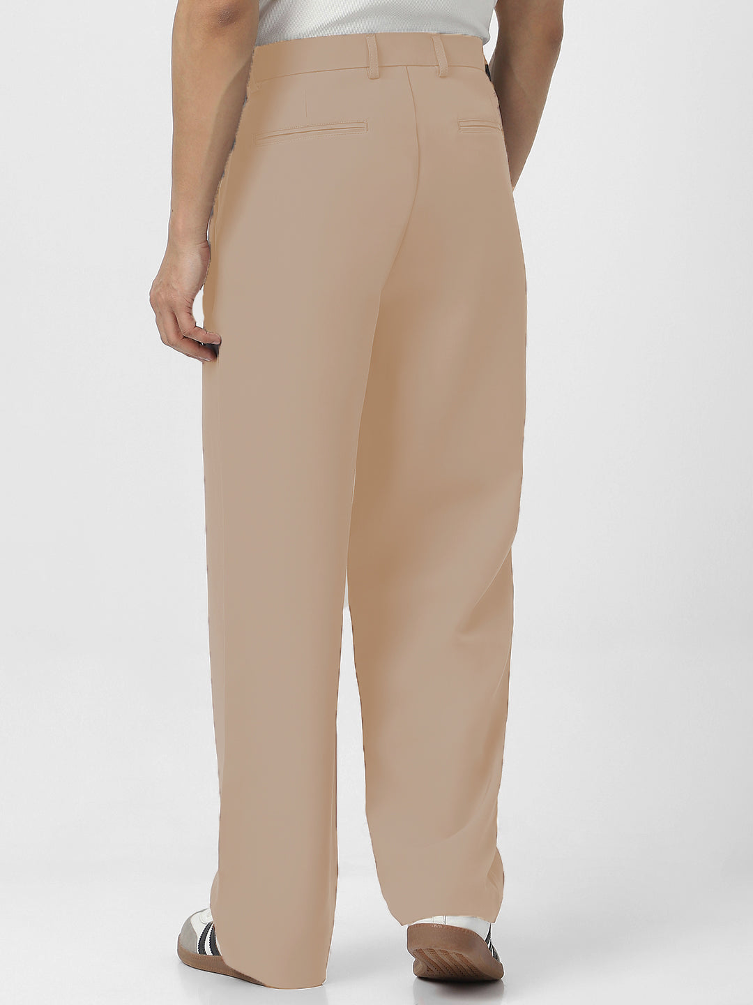 Men's Cream Loose Baggy Fit Solid Korean Pants Stretchable