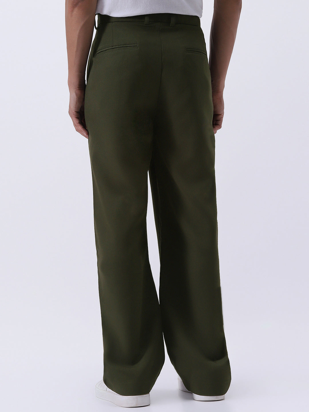 Men's Dark Green Loose Baggy Fit Solid Korean Pants Stretchable