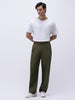 Men's Dark Green Loose Baggy Fit Solid Korean Pants Stretchable