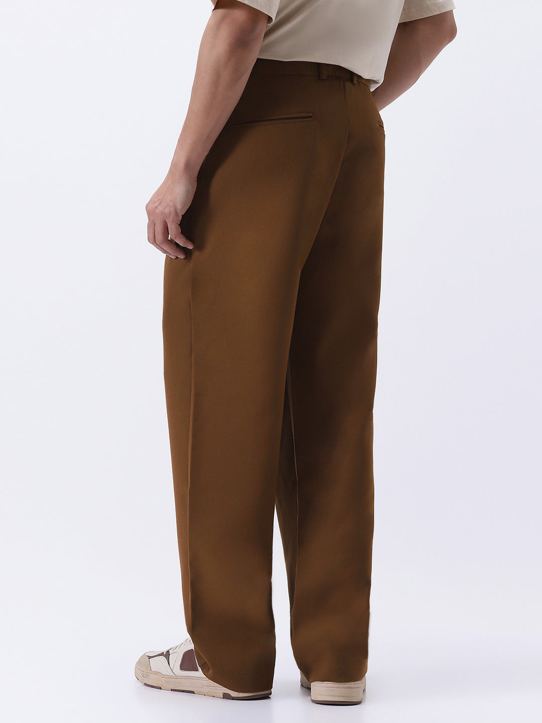 Men's Mocha Brown Loose Baggy Fit Solid Korean Pants Stretchable