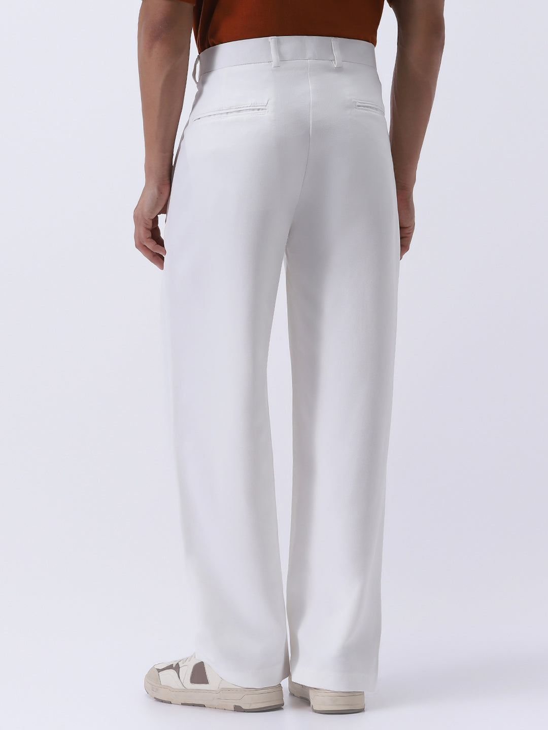 Men's White Loose Baggy Fit Solid Korean Pants Stretchable