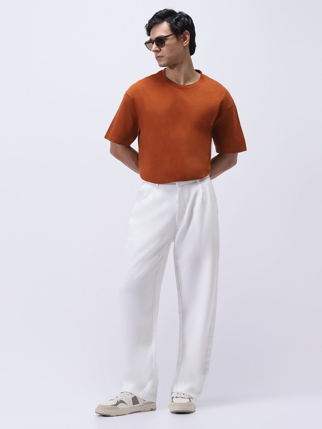 Men's White Loose Baggy Fit Solid Korean Pants Stretchable