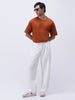 Men's White Loose Baggy Fit Solid Korean Pants Stretchable