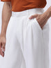 Men's White Loose Baggy Fit Solid Korean Pants Stretchable