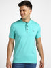 Urbano Fashion Men's Aqua Green Solid Mandarin Collar Slim Fit Half Sleeve Cotton T-Shirt
