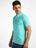 Urbano Fashion Men's Aqua Green Solid Mandarin Collar Slim Fit Half Sleeve Cotton T-Shirt