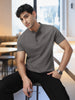 Men's Dark Grey Solid Mandarin Collar Slim Fit Half Sleeve Cotton T-Shirt