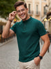 Men's Dark Green Solid Mandarin Collar Slim Fit Cotton T-Shirt
