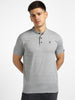 Men's Grey Melange Solid Mandarin Collar Slim Fit Half Sleeve Cotton T-Shirt