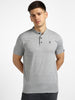 Urbano Fashion Men's Grey Melange Solid Mandarin Collar Slim Fit Half Sleeve Cotton T-Shirt