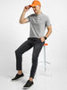Men's Grey Melange Solid Mandarin Collar Slim Fit Half Sleeve Cotton T-Shirt